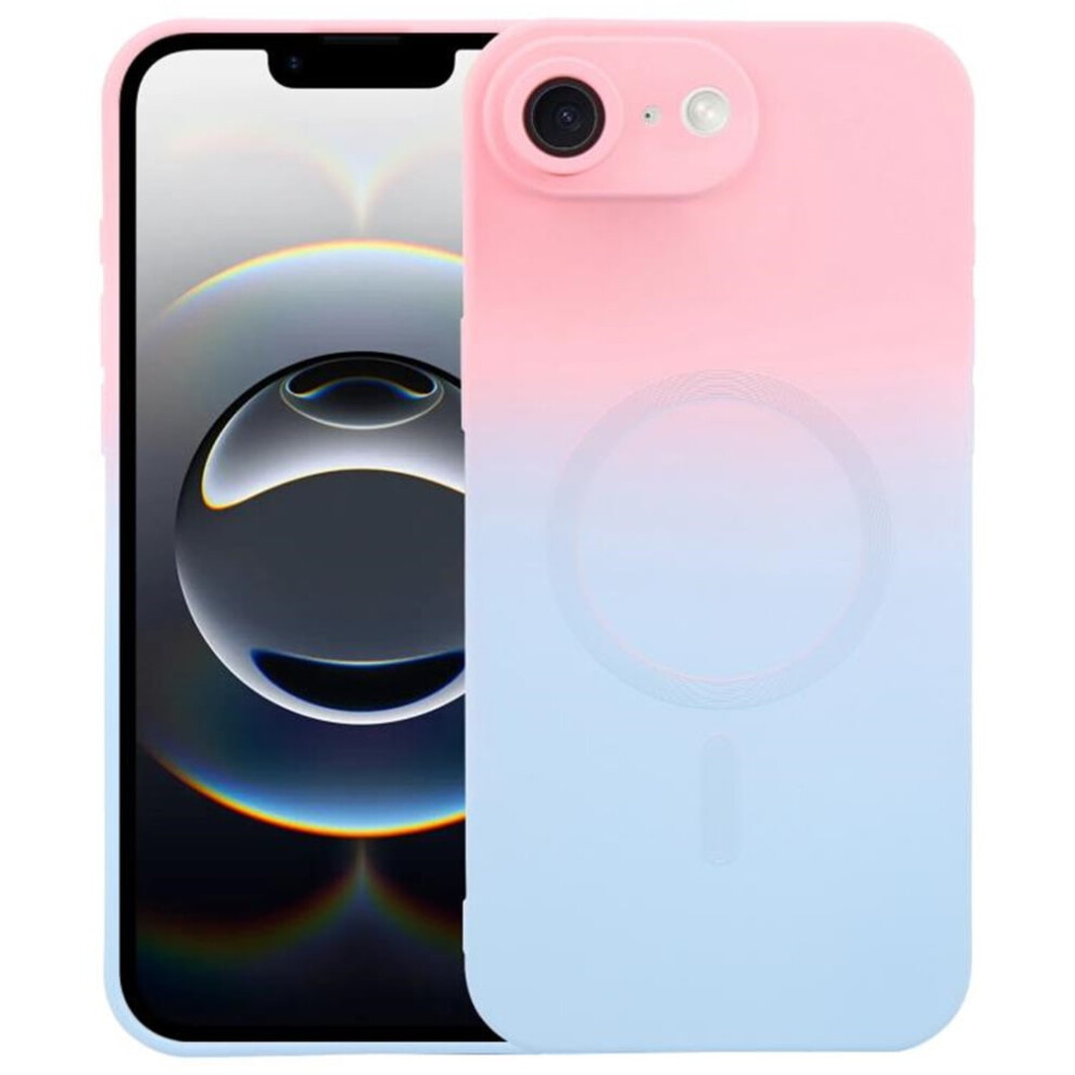 For Compatible With Iphone 16E 6.1-Inch Liquid Dual Color Gradient Tpu Magnetic Magsafe Phone Case With Lens Film,,For Compatible With Iphone 16E Pink 9178400155970
