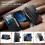 Pung til iPhone15Pro Max – Magnetisk flip i PU-læder, patchwork-stil, snorrem, håndledsrem og lynlåskortholder 7