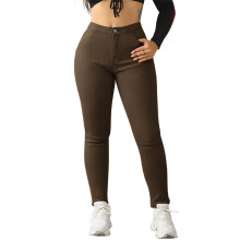 Women's Fleece-Lined Thermal Leggings with Pockets, Solid Color Winter Casual Warm High Waist Tights