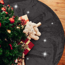 24" Black Velvet Christmas Tree Skirt with Sequins, Round Fabric Cover for Tree Base – Compatible with Standard Trees