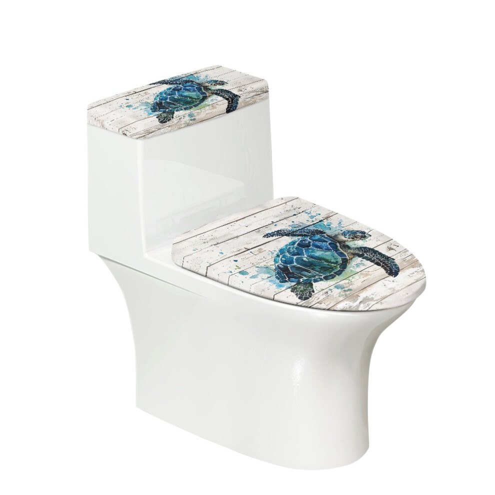 Turtle Wood Pattern Toilet Lid & Tank Cover Set, 2Pcs Dustproof Fabric Cozy With Elastic Edge, Compatible With Standard Toilets 9336866721393