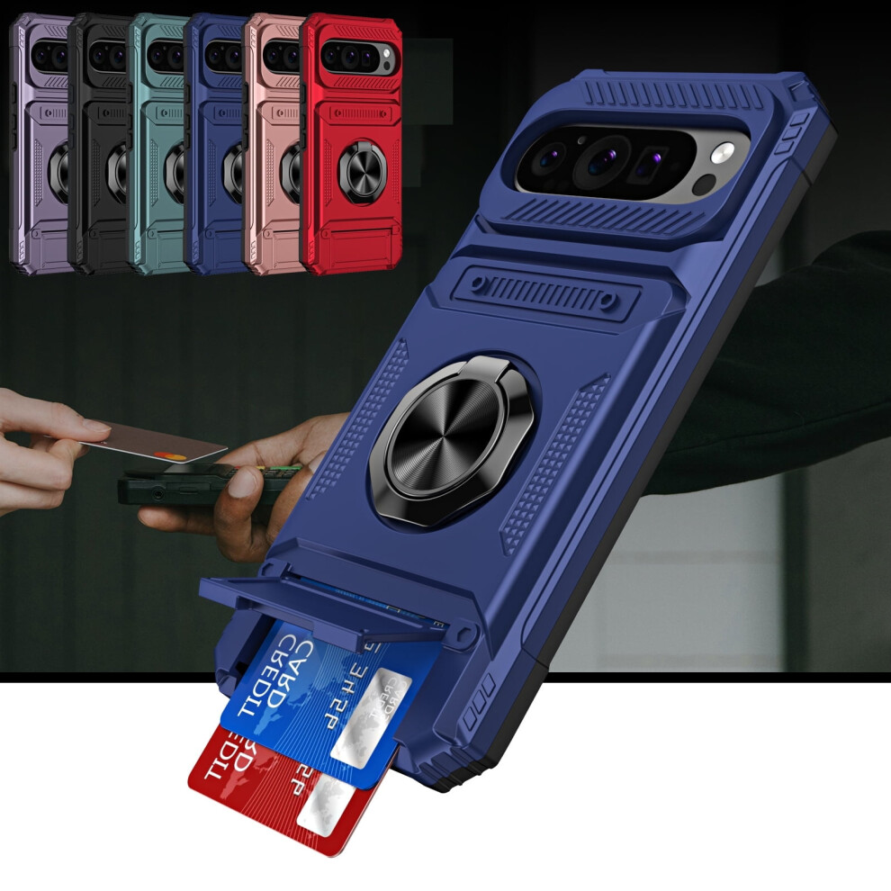 Shieldplus Rugged Phone Case For Google Pixel 9 Pro Xl Â Shockproof, With Finger Ring, Kickstand & Magnetic Car Mount Compatible, Blue 9336866722048