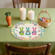 Set of 4 Easter Round Placemats 15 Inch - Heat Resistant Table Mats, Multicolor Linen Coasters for Kitchen, Party & Restaurant Decor,D