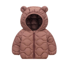 Kids Hooded Puffer Jacket with Bear Ear Design Lightweight Quilted Outerwear for Boys Girls Zip Closure Winter Coat Style #D041 Brown 120