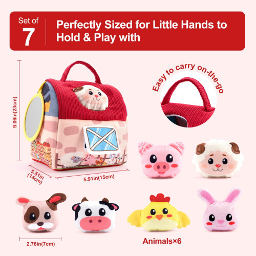 Plush Mini Farm House Set, Interactive Puzzle Sensory Development Detachable Animals Portable Play 2