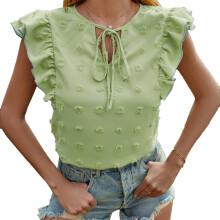 Fließendes Damen-Shirt, locker geschnitten, Sommertop, Rüschenärmel, Kurzarm, Business-Top, weich und bequem, leicht, schicker V-Ausschnitt,