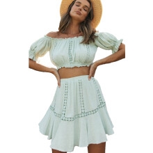 Fustă elegantă pentru femei, cu decolteu cu umeri goi, garnitură cu volane și material moale, design elegant cu volane, pentru zile casual de