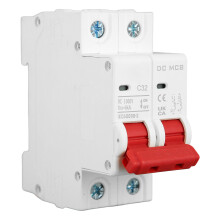 Disyuntor mini de CC de 2 polos y 32 A con protección termomagnética, detección de sobrecarga y cortocircuito, disparo rápido por falla, carcasa