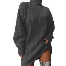 Rochie mini cu mânecă lungă, model batwing, toamnă și iarnă, casual, tricotată, cu guler înalt, elastică, caldă și ușoară, până la