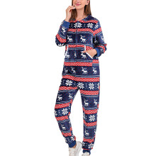 Pyjama met capuchon voor de kerst, knus en warm, geschikt voor het hele gezin, zachte stof, plus size, sneeuwvlokkenprint, bijpassende pyjama voor de