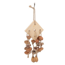 Chew Resistant Bird Toy For Beak Maintenance Handcrafted Using Natural Logs Nuts And Hemp Rope Includes Stainless Steel Hook For Rugged Physical Play