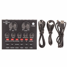 Placa de som com volume ajustável, modificador de voz, ajuste de tamanho de reverberação, controle de graves e agudos, mixer de som externo para