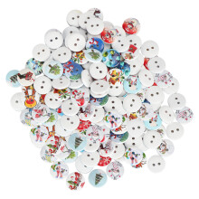 Scrapbooking Ready Christmas Craft Buttons, Flatback Style Wooden Sewing Mix With Snow Man And Tree Claus Patterns For Holiday Cards Children'S