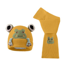AWZXDE Winter Knitted Toddler Hat And Scarf For Kids With Embroidery Soft Yarn Baby Neck Warmer For Cold Weather Ages 2 To 10Y Yellow