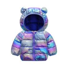 Kids Puffer Jacket with Hood and Bear Ear Design Lightweight Warm Outerwear for Boys and Girls Zip Closure Padded Coat Style #B066 Blue 120