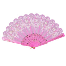Sunxin One Chinese-Style Gilded Folding Fan in Pink Dance Wedding Party Lace Silk Folding Hand Held Flower Fan Pink