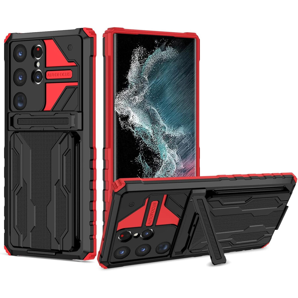 Military-Grade Dual-Layer Case For Galaxy S21 Ultra 5G, 6.8", With Kickstand & Card Holder Â Compatible With Samsung Galaxy S21 Ultra Red 9181073422102