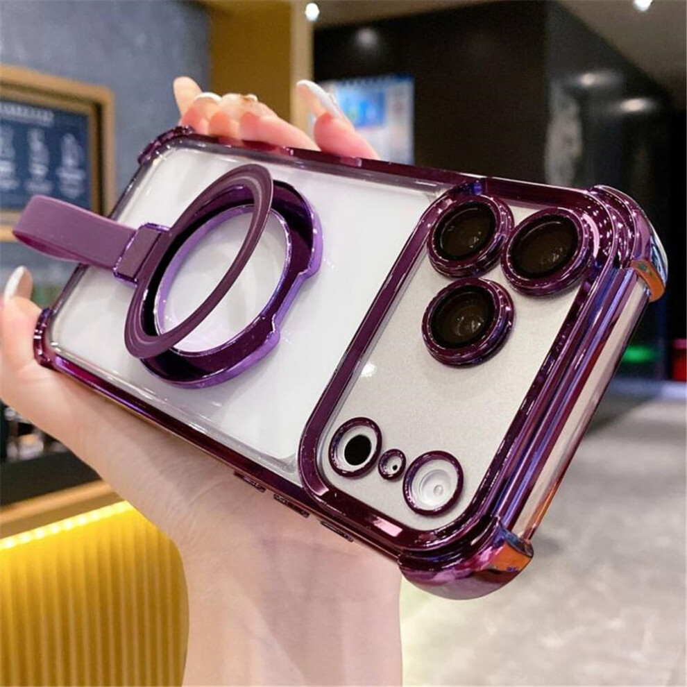 Transparent Crystal Case Compatible With Iphone 17 Pro Max, Magsafe & Ring Stand Purple 9558633016826