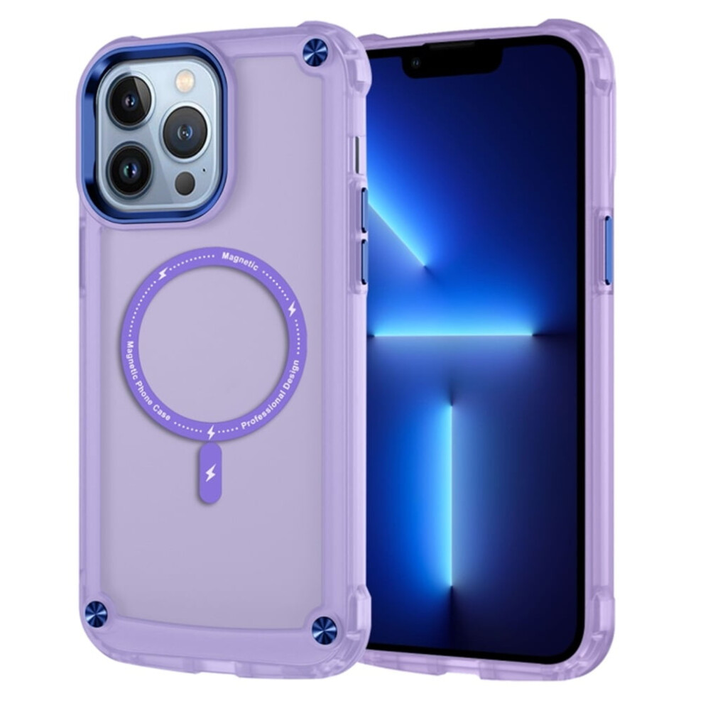 Shockproof Slim Magnetic Case For Iphone 13 Pro 6.1" Â Magsafe Compatible, Translucent Matte Back Purple 9558633017601