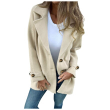 Women's Long Sleeve Classic Draped Open Front Lightweight Blazer Beige, M