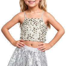 AWZXDE Girls Boys Sequined Strap Crop Top With Adjustable Elastic For Carnival Party Performance And Kids Tops Apparel Silver,9-11 Years