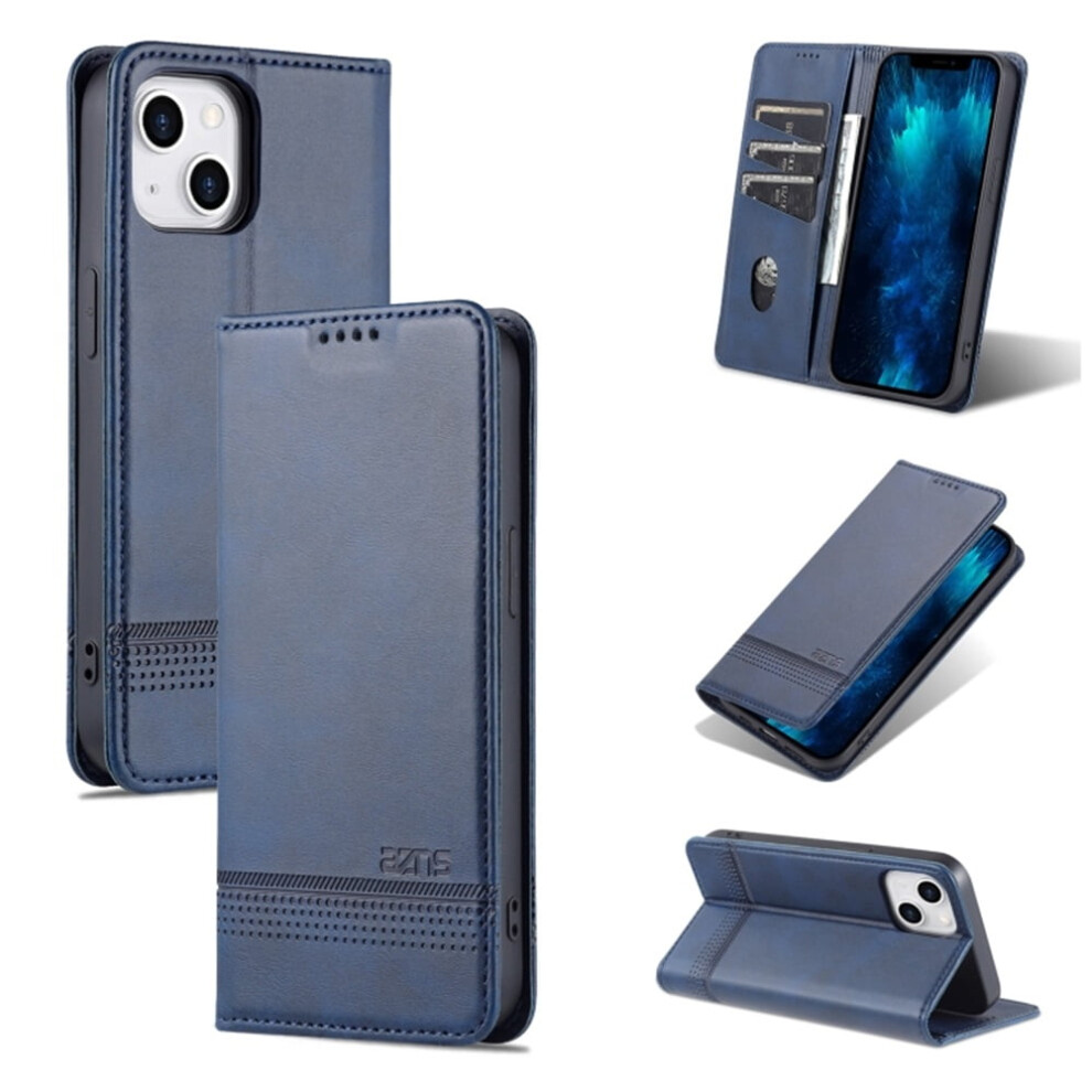 Premium Pu Leather Wallet Case For Iphone 13 Â Tpu Bumper, Card Slots, Kickstand, Magnetic Closure, Shockproof, Blue 9558633021080
