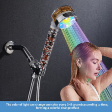 Hydroelectric LED Light | 1 unit | Handheld Shower Set | Temperature Control, Three-Color Changing | With American-Style Connector and Pull Rod