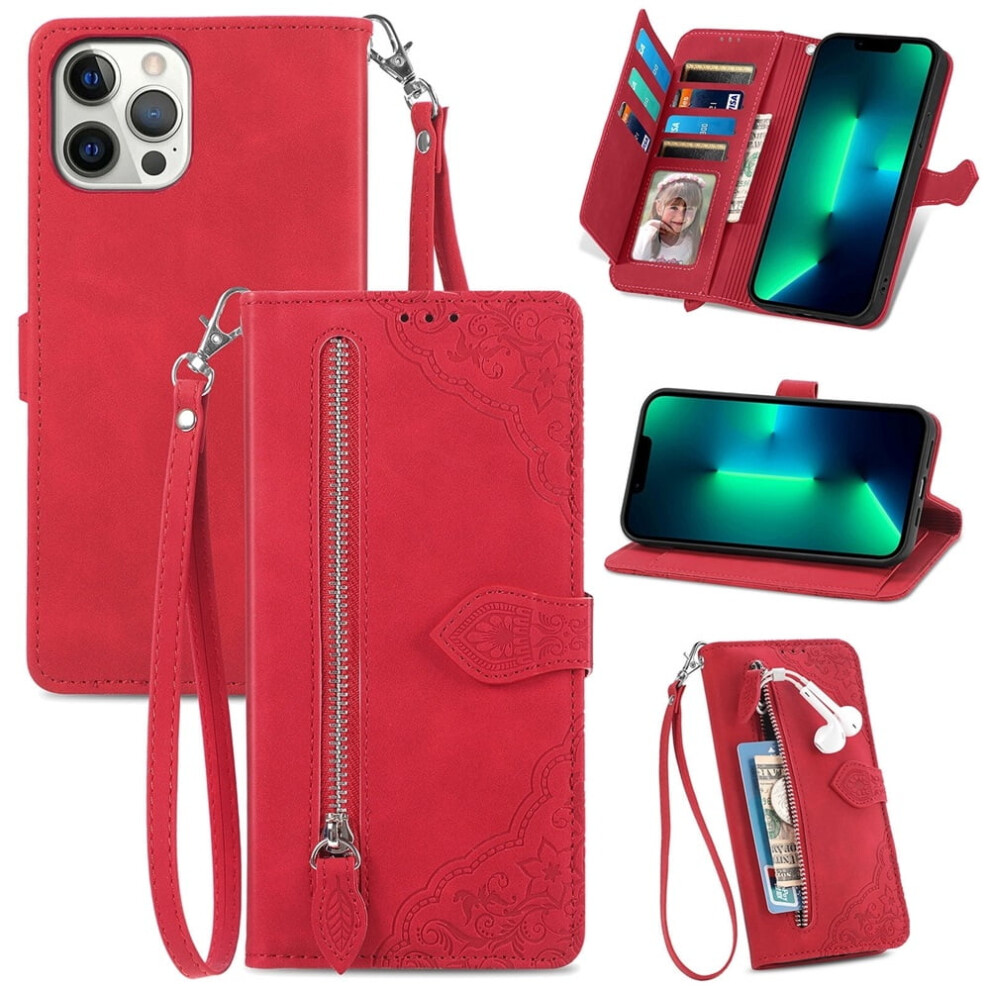 Magnetic Leather Wallet Case For Iphone 16 Pro Â Zipper Card Pocket, Kickstand & Wrist Strap, Compatible With Iphone 16 Pro 6.3" 9558633017748