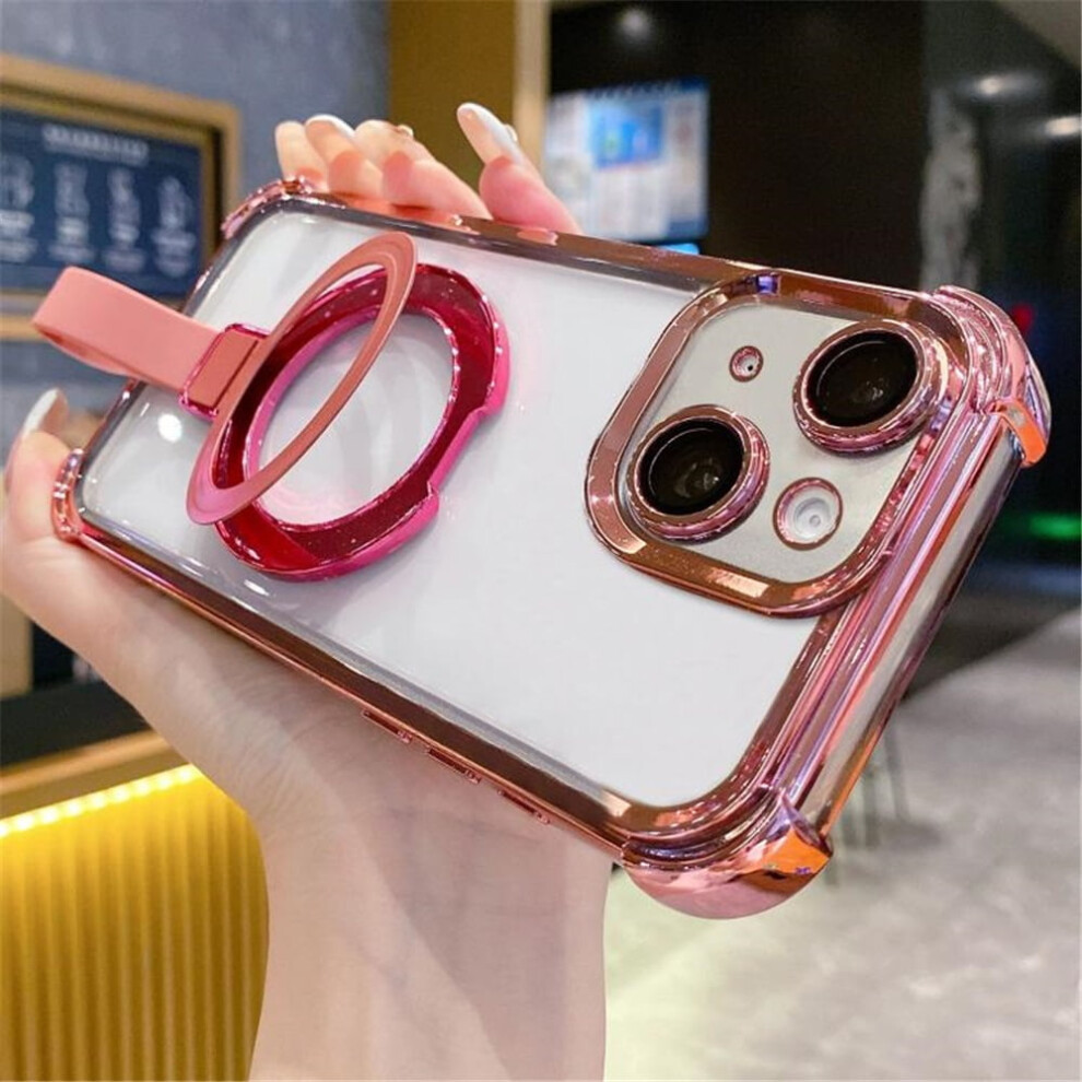 Transparent Magsafe-Compatible Iphone 13 Case With Crystal Back & Ring Stand Pink 9558633017892