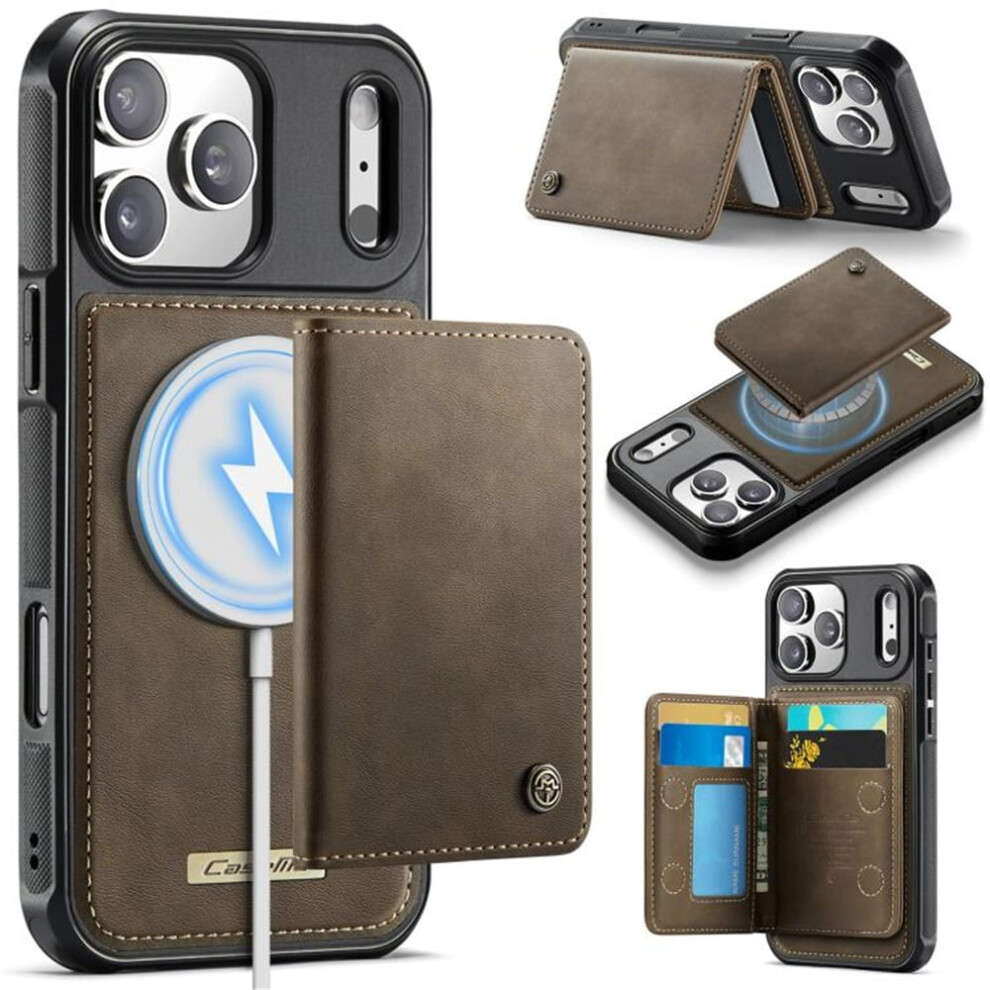 Rfid-Blocking Pu Leather Case For Iphone 17 Pro Â Magsafe-Compatible, Detachable 2-In-1 Wallet With Kickstand, Brown 9485826605393