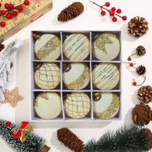 Christmas Ball Ornaments 9 Pcs 3.15" Large Plastic Glitter Hanging Balls for Christmas Tree Xmas Holiday Party Home Décor- Beige