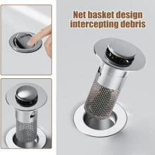 2Pcs Bathroom Sink Drain Stopper – Pop Up Plug w/ 1 Replacement Filter Basket, Stainless Steel Hair Catcher (Silver)