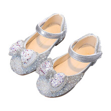 Girls Flats Sparkle Princess Dress Shoes Bow Wedding Party Flower Bridesmaids Mary Jane Ballet Flats for Kids Silver 12-13 Years