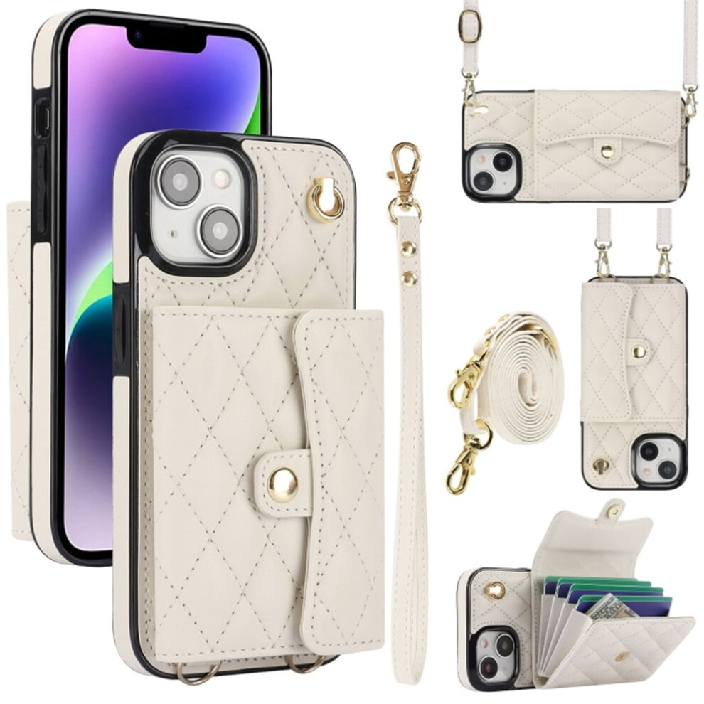 Rfid-Blocking Magnetic Flip Wallet Case For Iphone 15 Â With Multi-Card Slots, Detachable Shoulder & Wrist Straps White 9485826605362