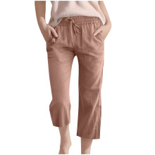 Girls Capri Pants Elastic Waist Straight Leg Drawstring for Kids Summer Pants with Pockets Brown 3-4 Years