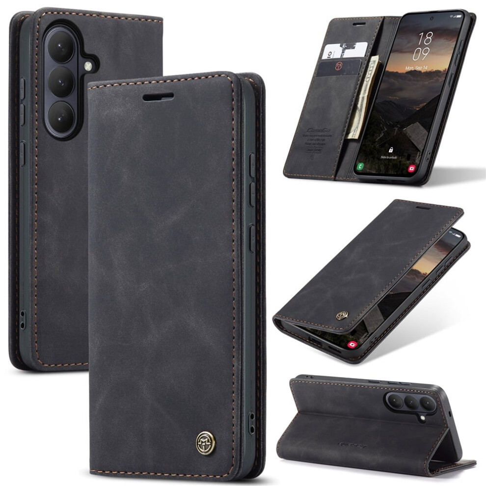 Caseme Leather Flip Wallet Case For Compatible With Samsung Galaxy S26+ 5GâMagnetic, Card Holder, Kickstand, Shockproof, Black 9485826605874