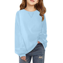 Girls Crewneck Sweatshirts Long Sleeve Cute Pullover Oversized Lightweight Tops Light Blue 9-10 Years