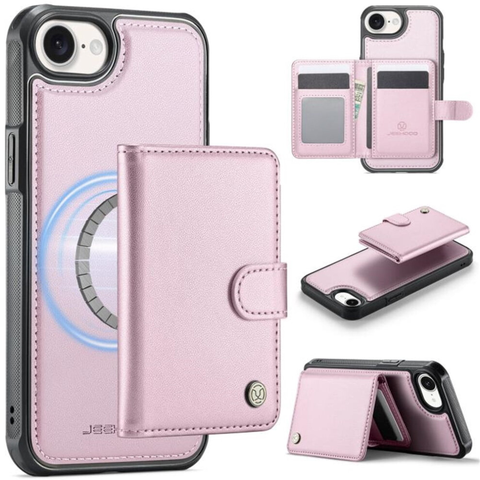 Jeehood Case For Iphone 16E Â Rfid Blocking, Magsafe-Compatible 2-In-1 Wallet With Snap Card Holder, Pu Leather, Kickstand, Pink 9485826606239
