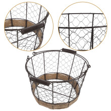 Black Metal Wire Storage Basket with Handle, Kitchen Organizer for Fruits, Vegetables, and Household Sundries
