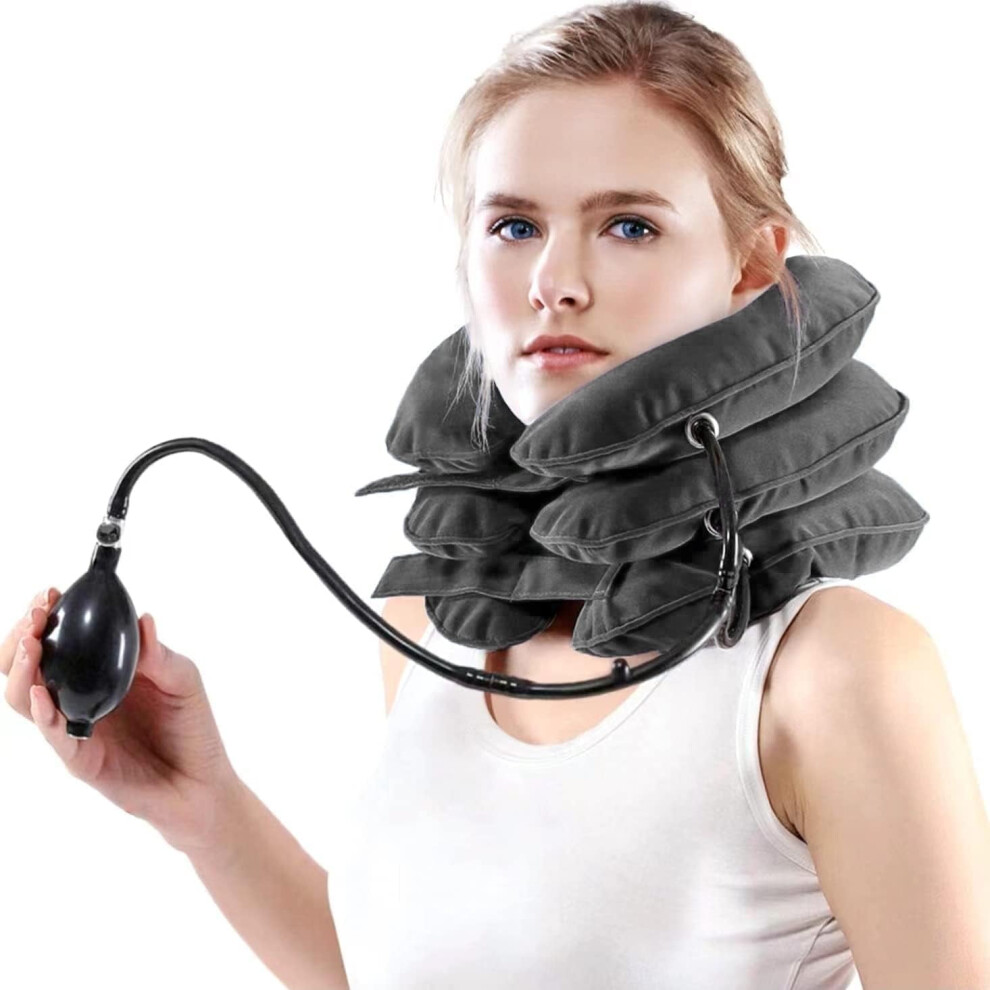 Gray Lingsheng Cervical Neck Traction Device,Neck Brace For Neck Pain Relief, Inflatable Neck Cervical Brace (Gray)
