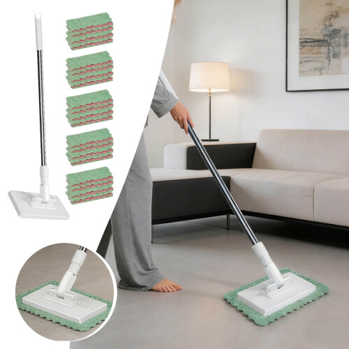 Lazy Mop Wet & Dry – Χωρίς Πλύσιμο, Επαναχρησιμοποιούμενα Πανιά, Μίνι Σφουγγαρίστρα με