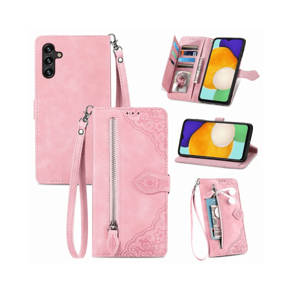 Compatible With Samsung Galaxy A13 5G 6.5" Pu Leather Magnetic Flip Wallet Case With Lanyard, Wristlet & Zipper Card Holder 9485826608080