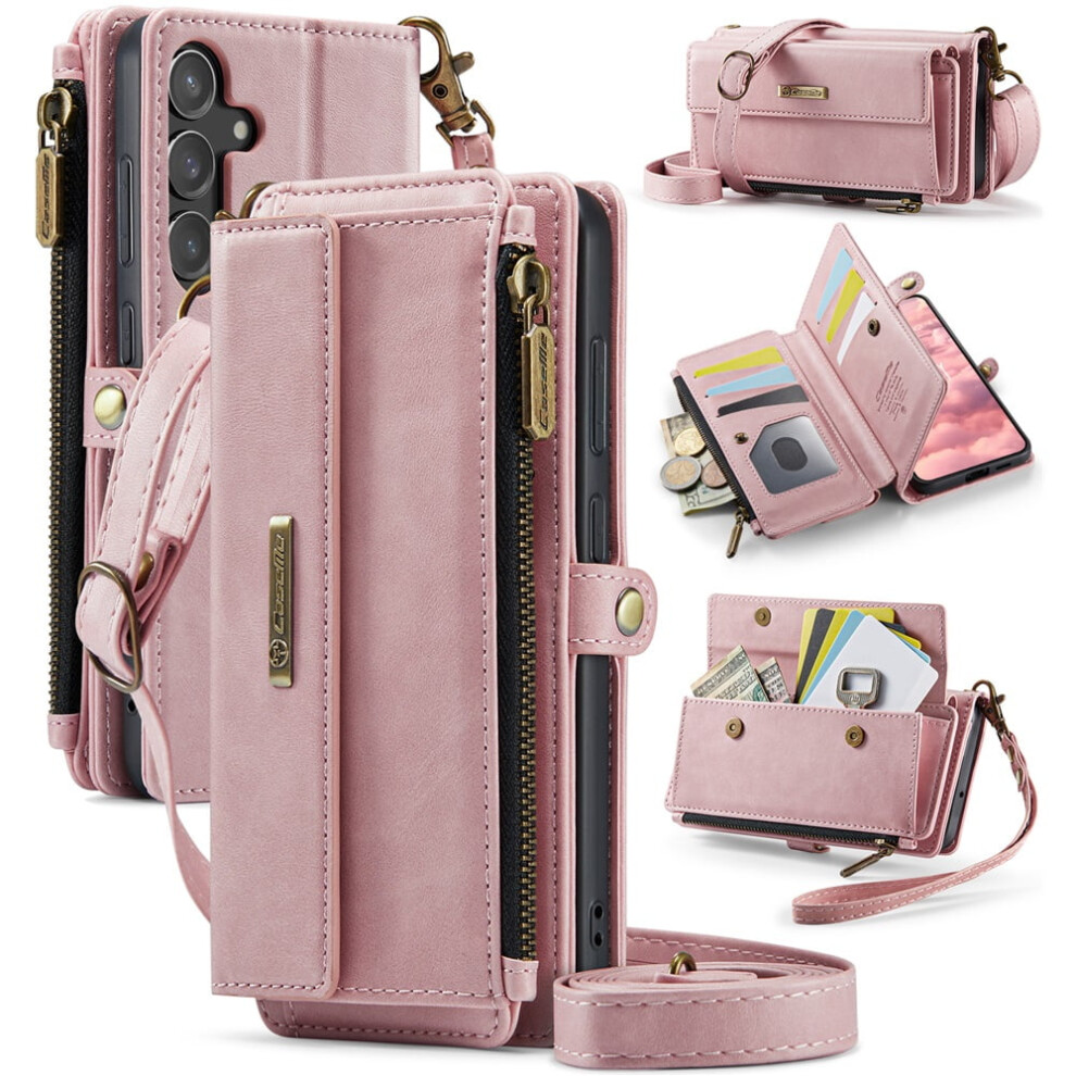Caseme Wallet Case For Samsung Galaxy S23 Fe 5G – Rfid Blocking Pu Leather Flip Cover With Kickstand, Wrist Strap & Card Slots, Pink 9485826606284