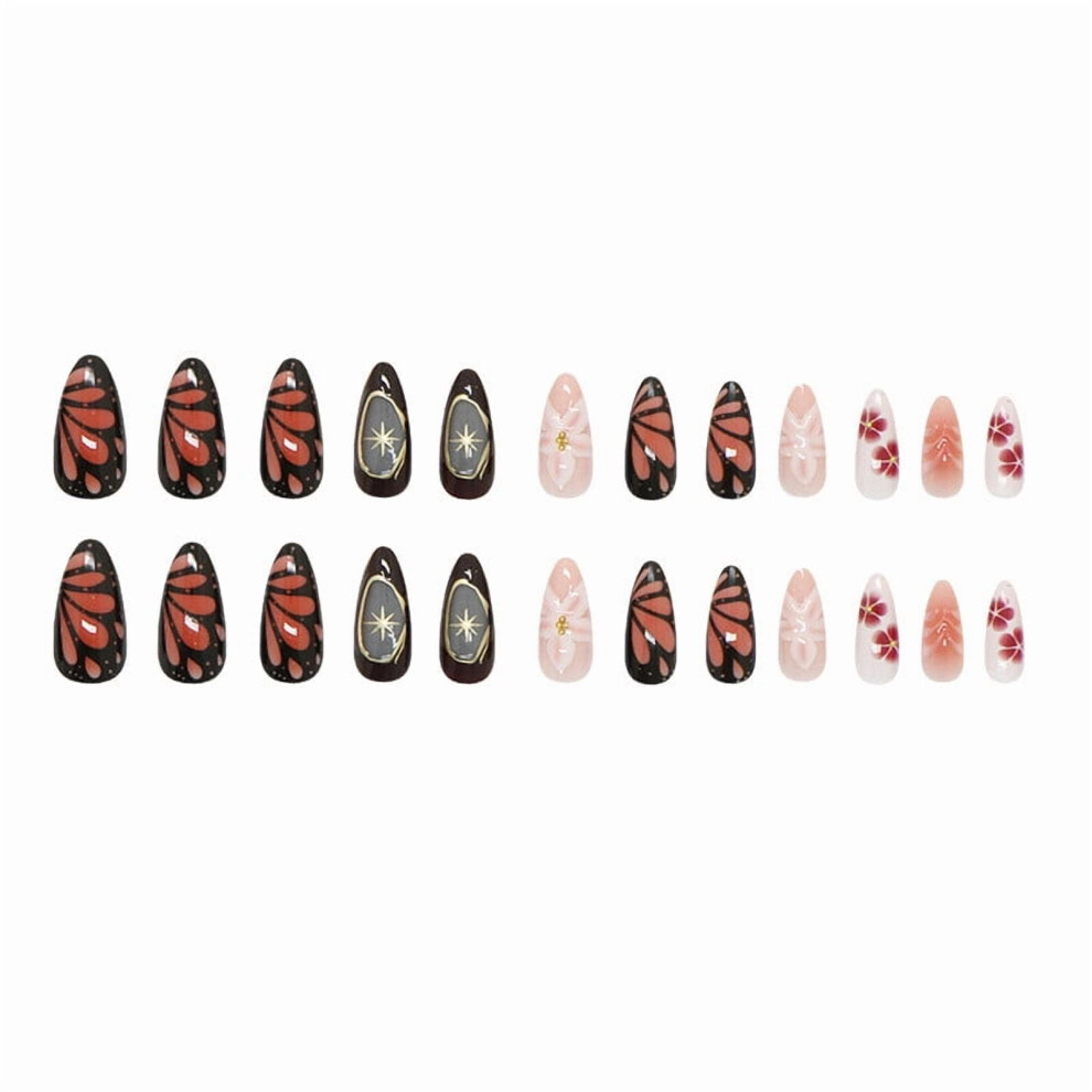Press-On Nails Almond Tip with Gems Rhinestones 24pcs