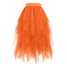 Women's Orange Tulle Skirt Plus Size A-Line Elastic High