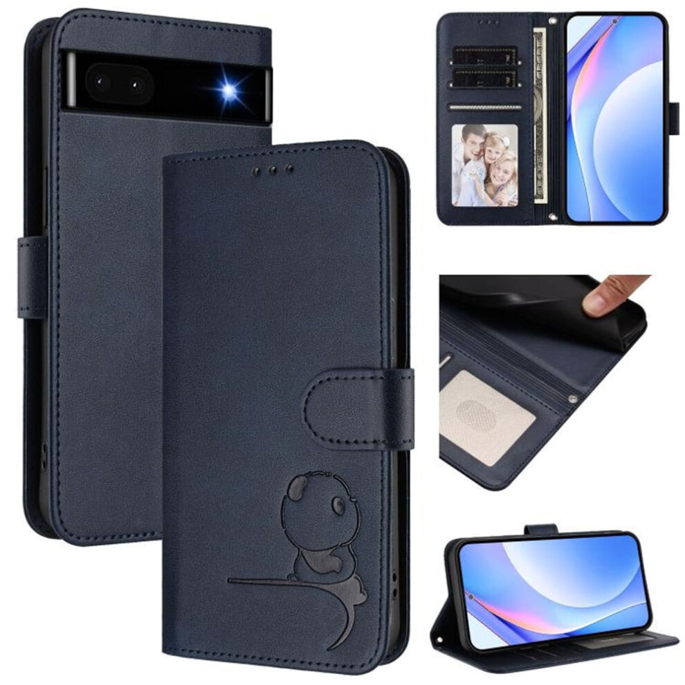 Litter Panda Embossed Leather Phone Case For Google Pixel 6A Â Rfid Wallet, Magnetic Clasp, Lanyard & Flip Stand Â Blue 9193271806202