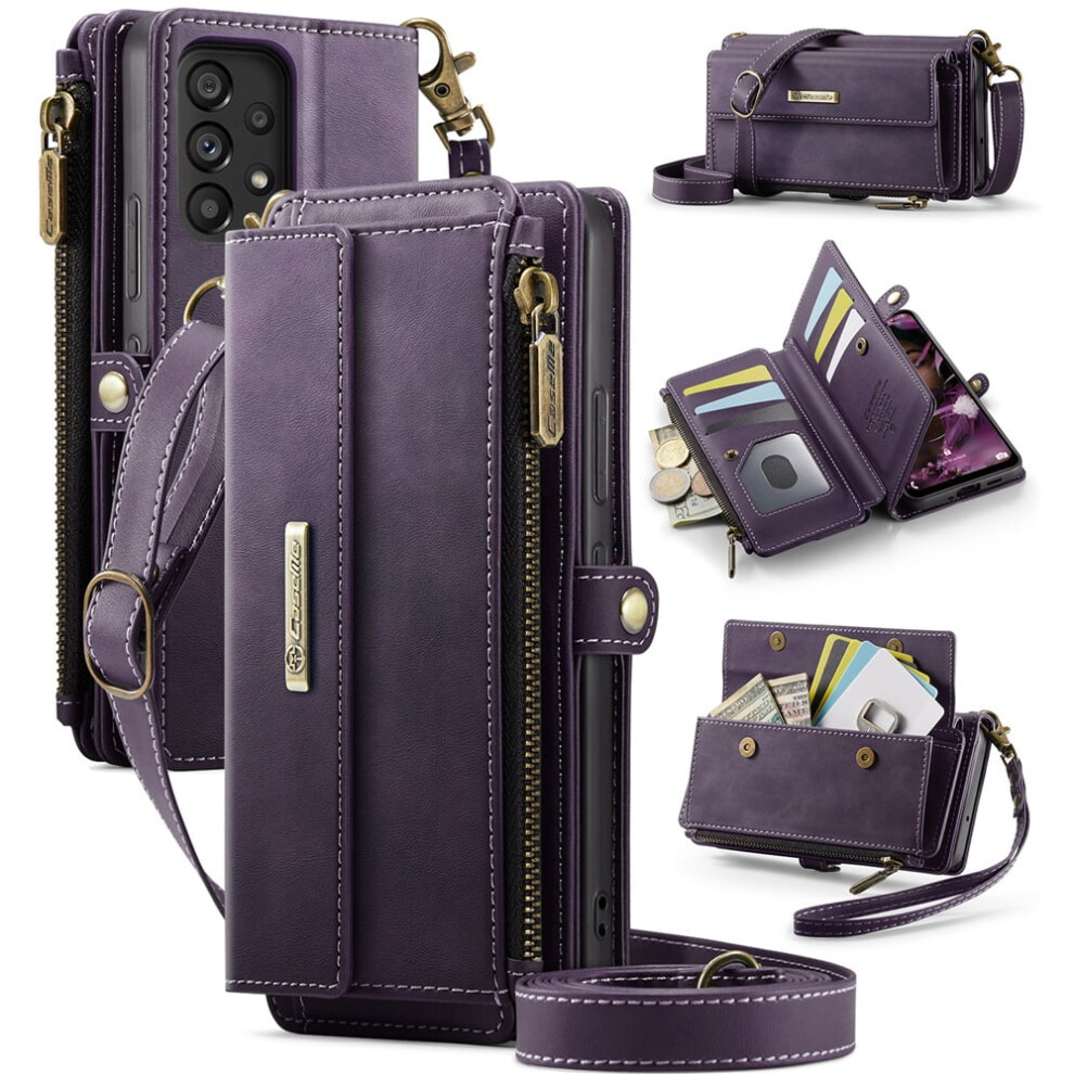 Caseme Wallet Case For Samsung Galaxy A53 Â Rfid Blocking Pu Leather Flip Cover With Kickstand, Wrist Strap, Zipper & Card Slots, Purple 9558633020311