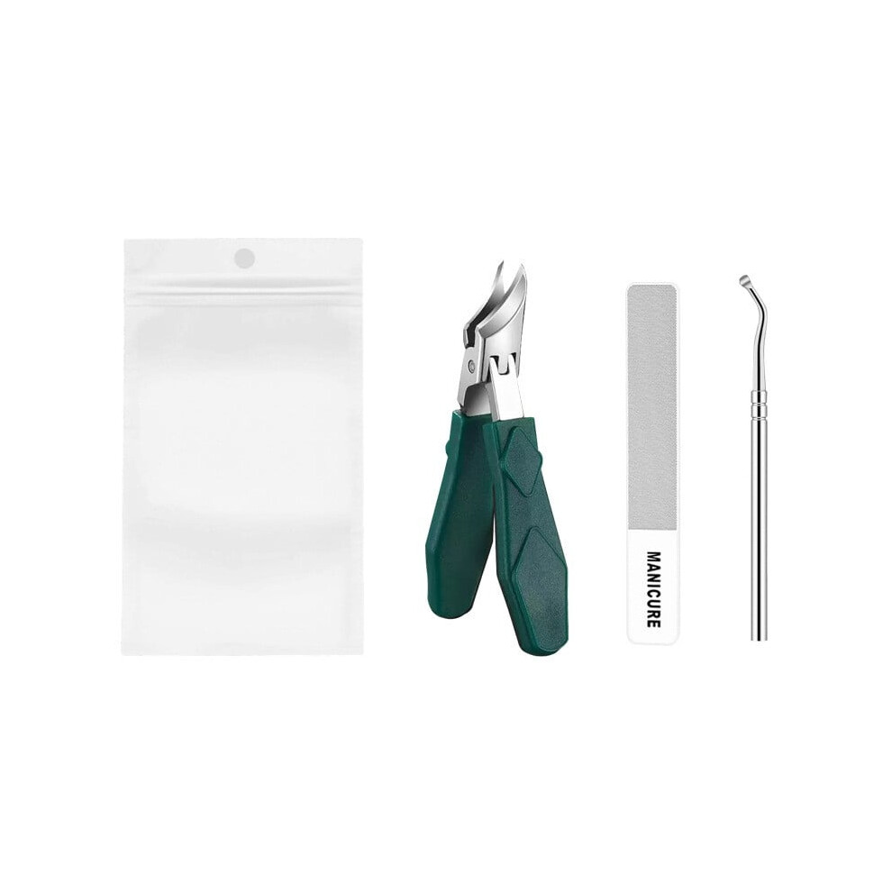 Portable Angled Toe Nail Clipper, Stainless Steel, Anti-Splash, for Thick/Ingrown Nails â Includes Nail File & Cuticle Pusher