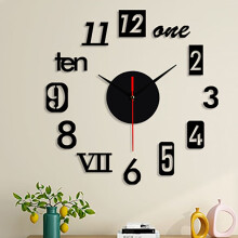 DIY Modern Wall Clock 3D Silent Decorative Frameless - Large Battery Operated Round Clock for Home Office, Living Room, Bedroom