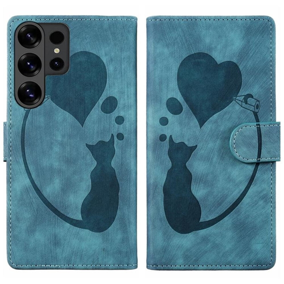 Compatible With Samsung Galaxy S26 Ultra 5G 6.9" Pu Leather Flip Wallet Case Â Cat Pattern, Magnetic Closure & Card Slots Blue 9558633020991
